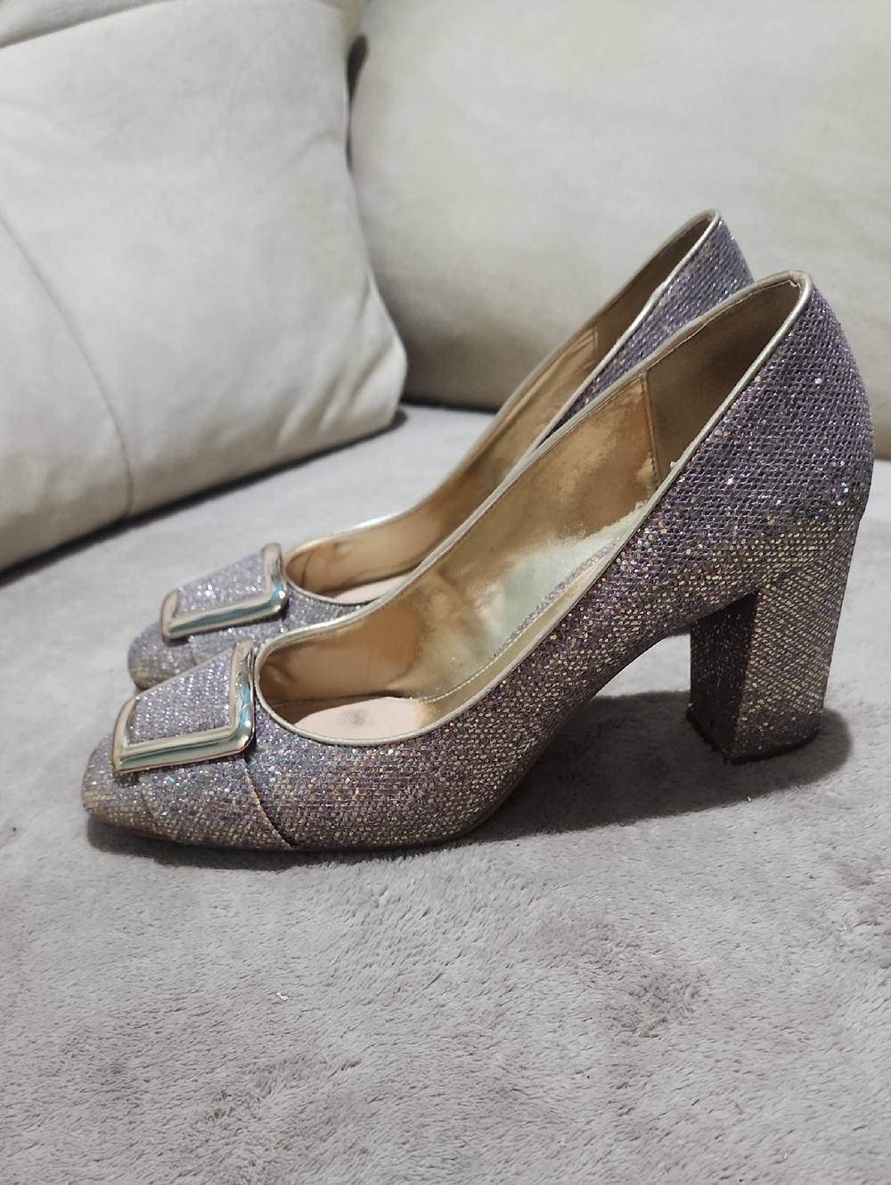 MICHAEL Michael Kors Silver Glitter Block Heel Pumps